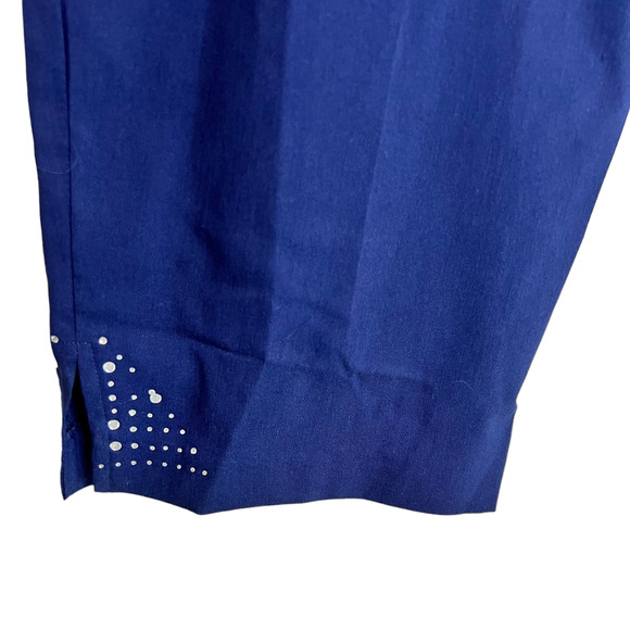 Avenue Womens Super Stretch Pull On Ankle Pants Size 18 Petite Blue Embellished - Picture 2 of 7